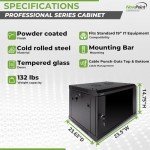 Navepoint 6U Deluxe IT Wallmount Cabinet Enclosure 19-Inch Server Network Rack with Locking Glass Door 24-Inches Deep Black