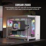 CORSAIR 2500X Small-Tower mATX Dual Chamber PC Case – Panoramic Tempered Glass – Reverse Connection Motherboard Compatible – No Fans Included – White