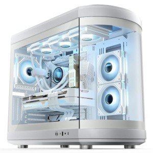 AsiaHorse ATX PC Case with Dual Chamber, Full View Tempered Glass, Type-C Port, 360mm Radiator Support, RTX 40 Compatible, High Airflow Mid-Tower Gaming Case - Perseus-White
