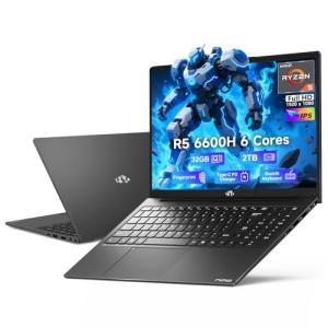 NIMO 15.6" IPS FHD-Gaming-Laptop, AMD Ryzen 5 6600H 6-Cores 660M GPU 32GB DDR5 RAM 2TB SSD(Beat i7-1165G7, Up to 4.5GHz) Computer with 100W GaN Type C Fingerprint Backlit Keyboard Win 11