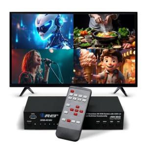OREI 4x1 KVM HDMI Seamless Switch Multiviewer, Share Multiple Devices, PC, Computers, Phones, Gaming on One Display Monitor, Keyboard Control and USB 3.0 Peripheral Control