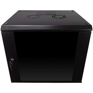 NavePoint 9U Server Rack Enclosure with Glass Door, Cooling Fan, Locks, & Removable Side Panels - 9U Wall Mount Network Cabinet 19 Inch Rack 17.7 Inches Deep