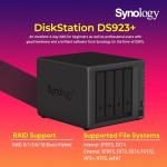 Synology DiskStation DS923+ 4-Bay NAS Enclosure Server, Network Attached Storage, AMD Ryzen R1600(2 Core, up to 3.1 GHz), Data Management Solution 7, Black(32GB DDR4 RAM | No HDD,SSD)