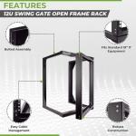 NavePoint 12U Open Frame Server Rack for 19" IT Network Equipment & A/V Devices, Free Standing or Wall Mount Rack with 180 Degrees Gate Swing, Black