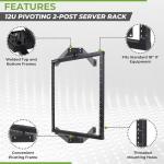 NavePoint 12U Pivoting Wall Mount Server Rack - Heavy Duty 19 Inch Equipment Open Frame - 12U Network Rack for AV & IT Gear, 18-Inch Depth, Black