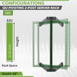NavePoint 12U Pivoting Wall Mount Server Rack - Heavy Duty 19 Inch Equipment Open Frame - 12U Network Rack for AV & IT Gear, 18-Inch Depth, Black