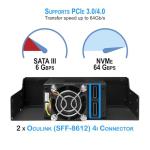 Kingwin 5.25" Bay Backplane Mobile Rack Enclosure for 2 x 2.5 U.2/U.3 NVMe SSDs, OCulink Connectivity, Hot-Swap Tray, Tool-Free Installation, Durable Metal Build, High-Speed Storage Solution