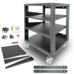 AxcessAbles 12U Open Frame Network & AV Rack with Caster Wheels, Two 2U Shelves, 10-32 & Cage Nut Compatible Rails, Cage Nuts, Screws, Cage Nut Tool & Wall Mount Kit | 19-Inch Rack