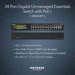 NETGEAR 24-Port PoE+ Gigabit Ethernet Unmanaged Essentials Switch (GS324P) - with 16 x PoE+ @ 190W, Desktop or Rackmount