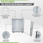 NavePoint 15U Network Cabinet with Glass Door – 15U Wall Mount Server Cabinet White 19” Rack for IT Equipment, AV Devices, Networking Equipment –21.5” Deep Server Rack Enclosure w/Wheels