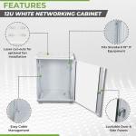 NavePoint 12U Network Cabinet with Glass Door – 12U Wall Mount Server Cabinet White 19” Rack for IT Equipment, AV Devices, Networking Equipment –17” Deep Server Rack Enclosure