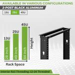 NavePoint 25U 2 Post Open Frame Server Rack for 19 Inch Equipment, AV, Networking, Data & IT Devices, 2-Post Rack 25U 661lbs Weight Capacity, Black