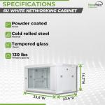 NavePoint 6U Network Cabinet with Glass Door – 6U Wall Mount Server Cabinet White 19” Rack for IT Equipment, AV Devices, Networking Equipment –23” Deep Server Rack Enclosure