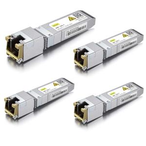10Gtek 𝟭𝟬𝗚𝗕𝗮𝘀𝗲-𝗧 𝗦𝗙𝗣+ 𝘁𝗼 𝗥𝗝-𝟰𝟱 𝗧𝗿𝗮𝗻𝘀𝗰𝗲𝗶𝘃𝗲𝗿, 10Gbe SFP+ Copper Ethernet CAT.6a Module, up to 30-Meter, for Cisco SFP-10G-T-S, Meraki, Ubiquiti UniFi, Fortinet, Pack of 4