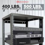 AxcessAbles 16U Open Frame Network & AV Rack with Caster Wheels, Two 2U Shelves, 10-32 & Cage Nut Compatible Rails, Cage Nuts, Screws, Cage Nut Tool & Wall Mount Kit | 19-Inch Equipment Rack