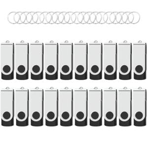 Flash Drives 32GB 20 Pack with Keychains, Wooolken Swivel USB 2.0 Thumb Drives Bulk Jump Drive Memory Stick USB Date Storage (Black)