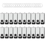 Flash Drives 32GB 20 Pack with Keychains, Wooolken Swivel USB 2.0 Thumb Drives Bulk Jump Drive Memory Stick USB Date Storage (Black)