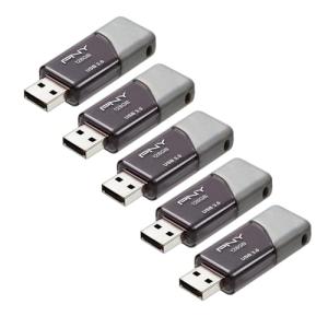 PNY 128GB Turbo Attaché 3 USB 3.0 Flash Drive 5-Pack – Grey, P-FD128X5TBOP-MP, 100MB/s, Light-Weight Durable - Data Storage and Transfer