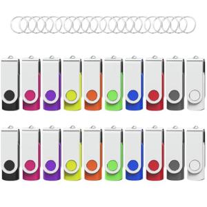 Flash Drives 32GB 20 Pack with Keychains, Wooolken Swivel USB 2.0 Thumb Drives Bulk USB Drive Memory Stick Data Storage Pack (Mixcolors)