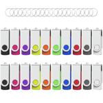 Flash Drives 32GB 20 Pack with Keychains, Wooolken Swivel USB 2.0 Thumb Drives Bulk USB Drive Memory Stick Data Storage Pack (Mixcolors)