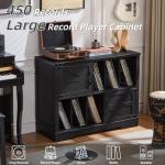 Joaxswe Large Record Player Stand with Vinyl Storage Up to 450 Albums, 39 Inch Farmhouse Wood Black Vinyl Records Storage Cabinet with Barn Doors, Mid-Century Modern Turntable Stand for Living Room