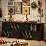 Joaxswe Large Record Player Stand with Vinyl Storage Up to 450 Albums, 39 Inch Farmhouse Wood Black Vinyl Records Storage Cabinet with Barn Doors, Mid-Century Modern Turntable Stand for Living Room