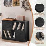 Joaxswe Large Record Player Stand with Vinyl Storage Up to 450 Albums, 39 Inch Farmhouse Wood Black Vinyl Records Storage Cabinet with Barn Doors, Mid-Century Modern Turntable Stand for Living Room