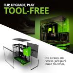 Geometric Future M5 Tempered Glass Mid Tower, E-ATX/ATX Gaming Case, 1.2mm Steel, Type C, Toolless Panels, Support 420/360 Radiator, ARGB PWM 140m Fan x 5 Pre-Installed, Black/Green, GEO-M5F-BNY