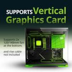 Geometric Future M5 Tempered Glass Mid Tower, E-ATX/ATX Gaming Case, 1.2mm Steel, Type C, Toolless Panels, Support 420/360 Radiator, ARGB PWM 140m Fan x 5 Pre-Installed, Black/Green, GEO-M5F-BNY