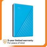 WD 1TB My Passport, Portable External Hard Drive, Blue, backup software with defense against ransomware, and password protection, USB 3.1/USB 3.0 compatible - WDBYVG0010BBL-WESN