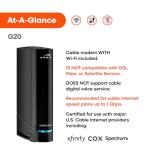 ARRIS G20 Cable Modem Router Combo - WiFi 6