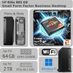 HP Elite 805 G9 SFF Desktop Computer, 6 Core AMD Ryzen 5 (16MB Smart Cache), 64GB DDR5, 1TB PCIeSSD, Radeon 740M Graphics, Dual 4K Display Support, USB-C, HDMI, RJ-45, Wi-Fi, Business&Gaming, Win11