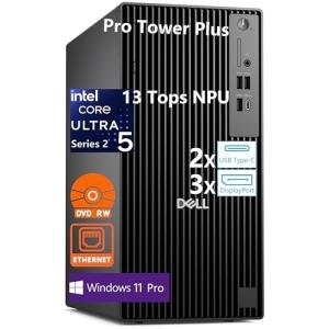 Dell Pro Tower Plus Desktop Computers, Intel Core Ultra 5 235 (13 Tops NPU, 14 cores, up to 5.0GHz), 16GB DDR5 RAM, 512GB PCIe SSD, DVDRW, WiFi Adapter, RJ-45, 3 DisplayPort, 2 Type-C, Windows 11 Pro