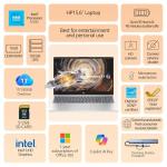 HP 15.6" Laptop – Complete Productivity Solution, Windows 11, Microsoft Office, Intel 4 Core N100, 16GB RAM, 1.6TB Storage (128GB UFS + 512GB SD Card+1TB OneDrive), Copilot AI, Lightweight – Silver