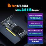 GLOTRENDS ST538 8-Port SFF-8643 to PCIE 3.0 X16 Adapter Card with PEX8749 Controller for High-Density U.2/U.3/M.2 NVMe RAID Storage Solution