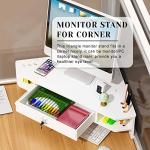 White Corner Monitor Riser with Drawer and Stand