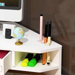 White Corner Monitor Riser with Drawer and Stand