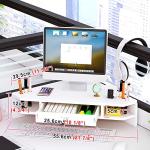 White Corner Monitor Riser with Drawer and Stand