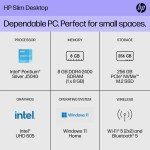 HP Slim Desktop Tower, Intel Pentium, 8GB RAM, 256GB SSD