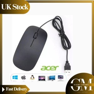 Wired USB Optical Mouse For Pc Acer Laptop Computer Scroll Wheel Black Mice-UK