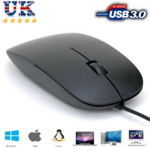 Wired USB Optical Mouse For Pc Acer Laptop Computer Scroll Wheel Black Mice UK