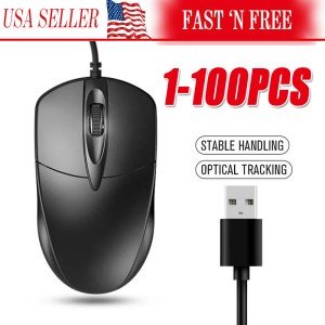 Black USB 2.0 Optical Wired Mouse for PCs