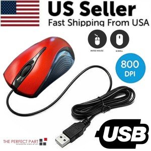 Red Wired Optical Mouse for PC and Laptop