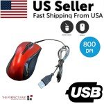 Red USB Optical Wired Mouse for PC & Laptop