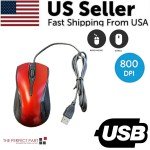 Red USB Optical Wired Mouse for PC & Laptop