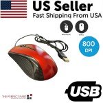 Red USB Optical Wired Mouse for PC & Laptop