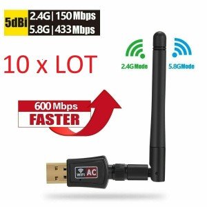 10 x AC600 Mbps Dual Band 2.4/5Ghz Wireless USB WiFi Network w/Antenna 802.11