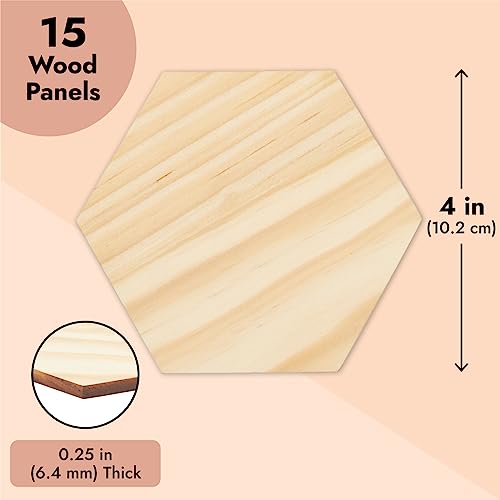 15 Pack Unfinished Wooden Hexagon Cutouts for DIY Crafts