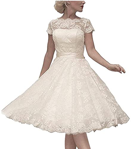 Ivory Floral Lace Cocktail Dress for Weddings, US 16