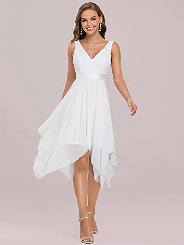 White Tea-Length V Neck Chiffon Bridal Party Dress